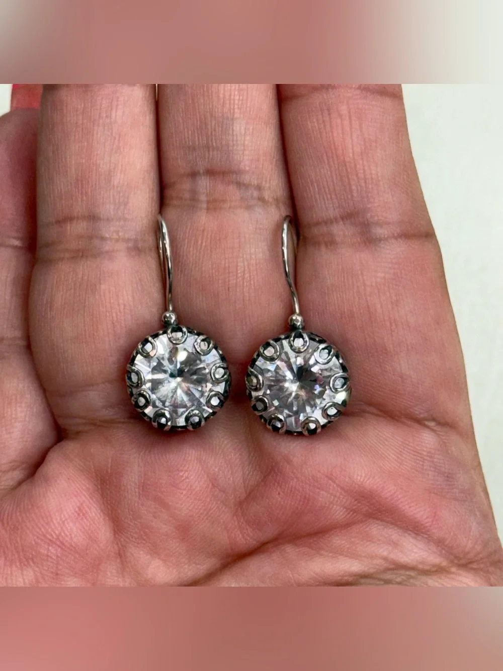 Sterling silver and clear glass kidney wire earrings